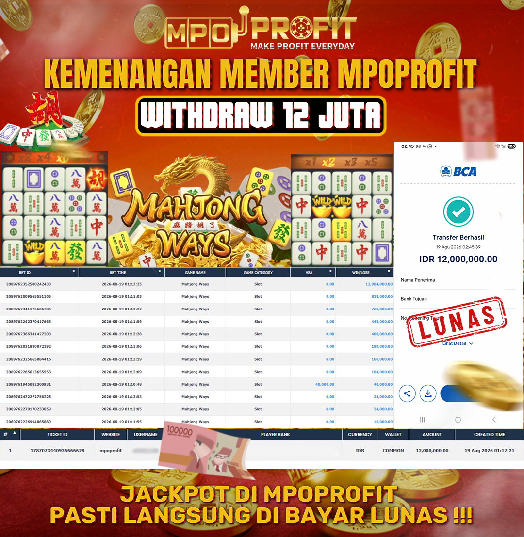MPOPROFIT JACKPOT PGSOFT! KEMENANGAN MURNI DI (MAHJONG WAHYS TOTAL 12.000.000,- LUNAS)